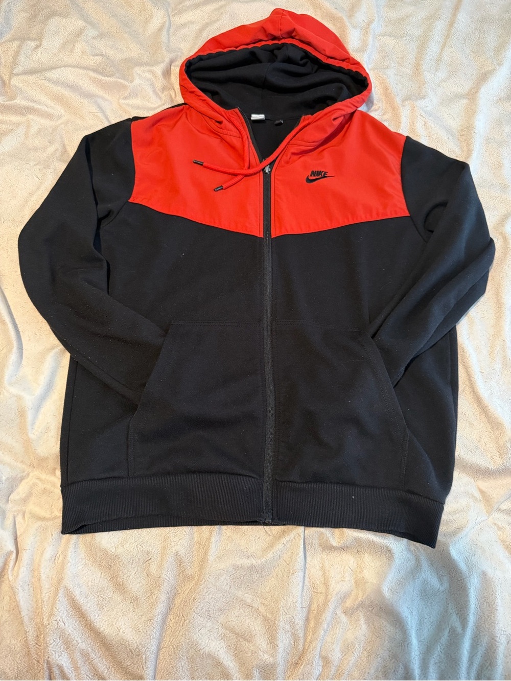 Nike Black and Red Zip-Up Hooded Sweatshirt